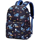 AUIVTY Excavator Backpak for Boys Preschool Backpack Toddler Boy Tractor Bookbag Small Chest Strap, Children Preschool Kindergarten Backpack, Navy Excavator