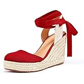 Ermonn Womens Espadrilles Wedge Sandals Platform Closed Toe Ankle Strap Lace Up Summer Shoes