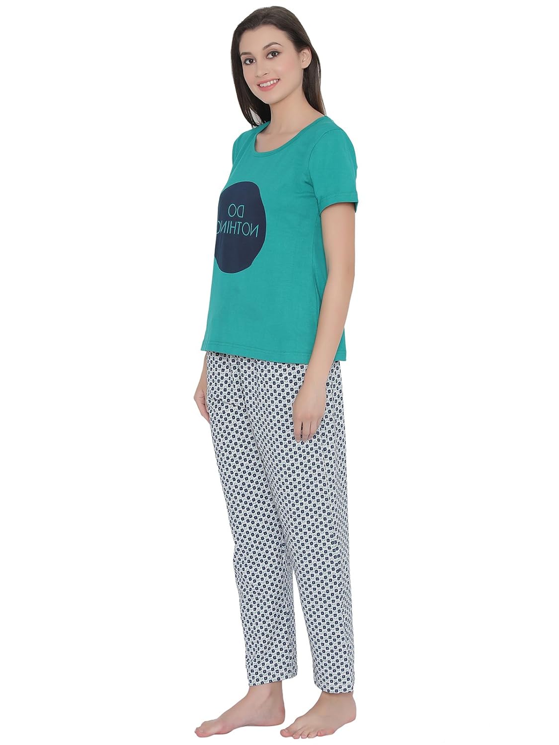 clovia womens cotton rich printed top & pyjama