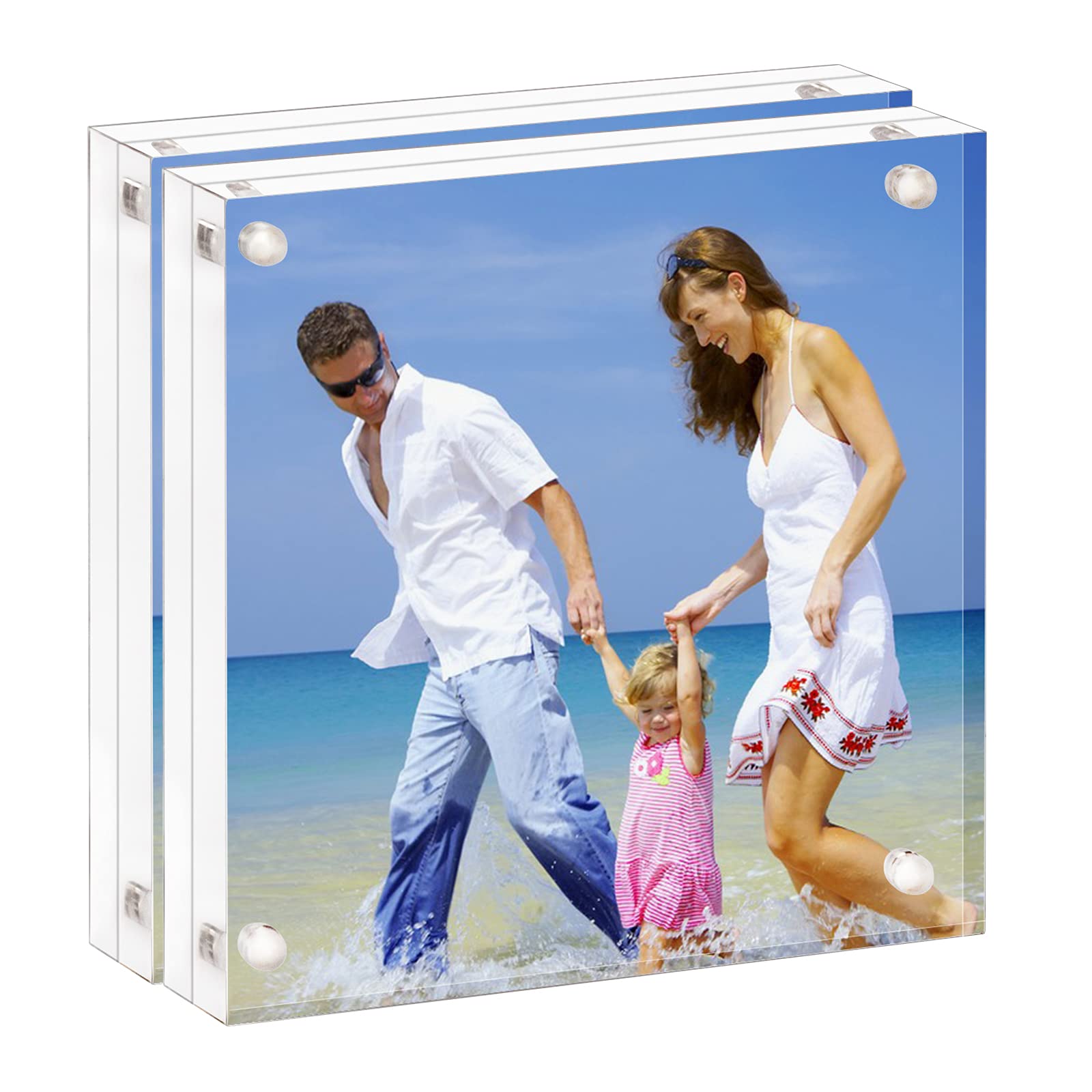 AMEITECH Acrylic Picture Frame 10x10 cm (4x4 inch), Clear Double Sided Block Acrylic Photo Frames, Desktop Frameless Magnetic Photo Frames - 2 Pack