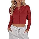 Velvelhall Women's Long Sleeve Cropped Cardigan Crew Neck Button Down Short Sweaters Lightweight Knit Tops Y2k Fall Outerwear