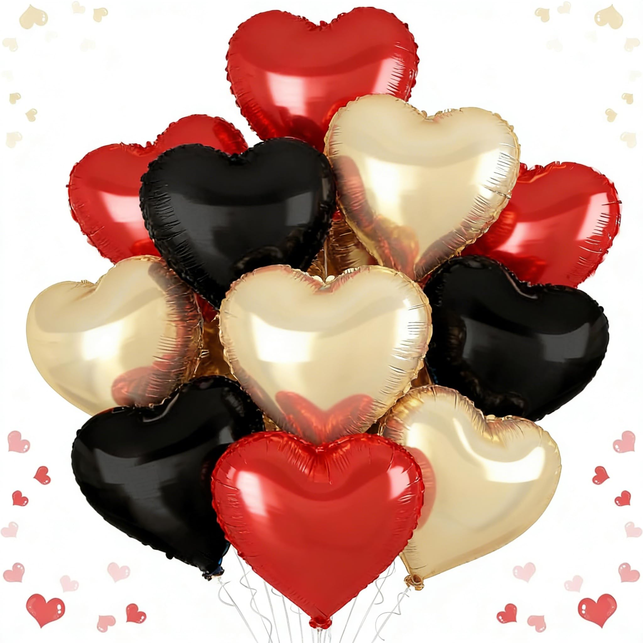 Black Red Heart Balloons,18 Inch Red Black Gold Heart Shape Balloons,12PCS Foil Heart Balloon Helium for Birthday Party Bridal Engagement Wedding Anniversary Baby Shower Valentines Decor — image 1