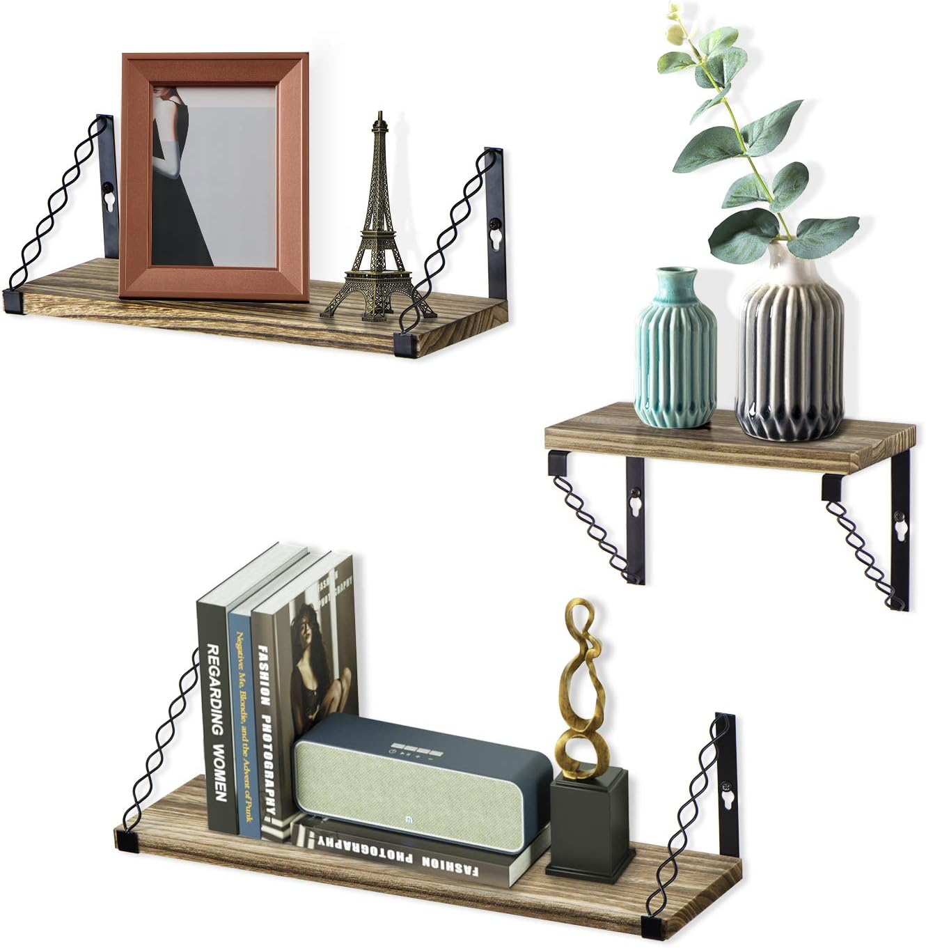 SRIWATANA Floating Shelves Wall Mounted, Rustic Wood Wall