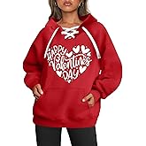 PICKID Valentines Sweatshirt Women: Love Heart Graphic Hoodie Long Sleeve Shirt Lovers Gift Pullover Top