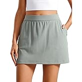 CRZ YOGA Comfy Ribbed Casual Skirts for Women A Line Sweat Lounge Work Athletic Skorts with Shorts Pockets