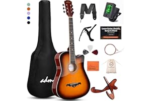 ADM 38" Inch Acoustic Guitar Bundle for Beginners Adults with Online Lesson, Cutaway Wood Acustica Guitarra Starter Set Packa