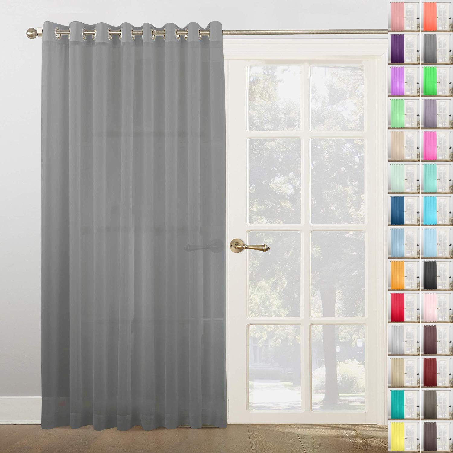 Megachest Woven Voile super wide metallic ring top Curtain 1 Panel (Dark Silver, 116" wide X 72" drop)