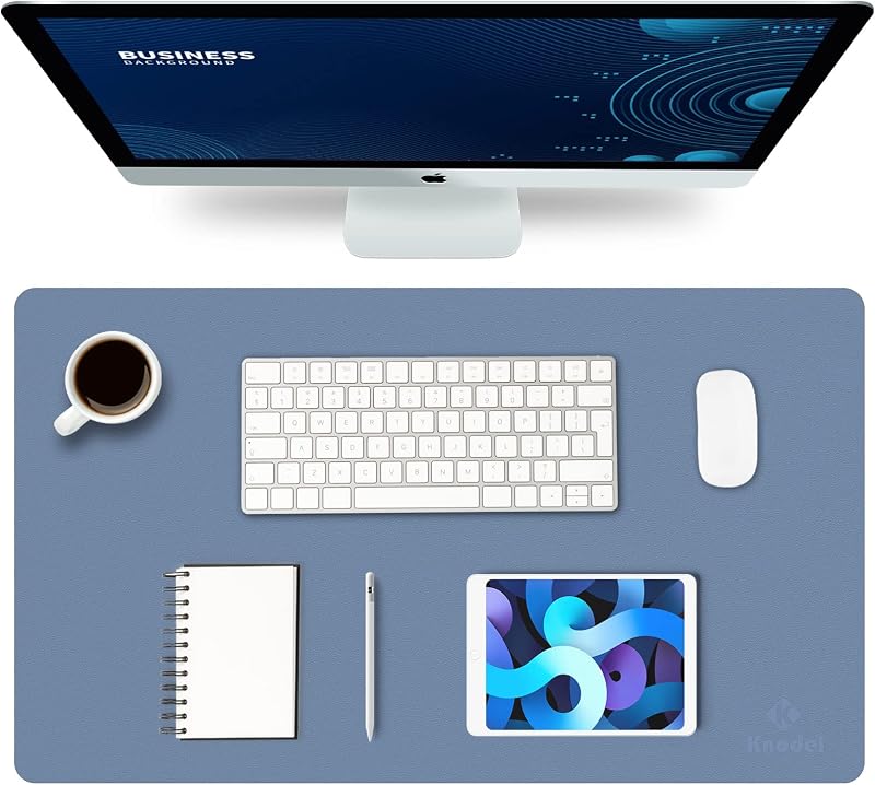 K KNODEL Small Desk Pad Leather Mouse Keyboard Mat 60x35cm Lake Blue