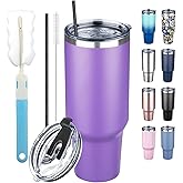 GUDEMAO 40 oz Tumbler with Lids and Straws, Stainless Steel Insulated Coffee Tumbler, Double Wall Vacuum Insulated Travel Mug Cup, Leakproof Thermal Coffee Cup for Hot and Cold Drinks (Purple)