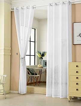 WOLTU® VH5862ws-2, 2er Set Gardinen transparent mit Ösen Leinen Optik, Doppelpack Ösenschal Vorhang Stores Voile Fensterschal