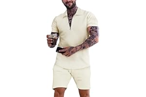 JVIIRTV Men's Short Sets Outfits 2 Piece Fashion Summer Clothing Men 1/4 Zip Golf Polo Shirt Men's Casual Sportswear