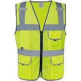 HPHST Reflective Safety Vest for Men & Women,High Visibility Class 2 Vest with 5 Pockets Meets ANSI Standards