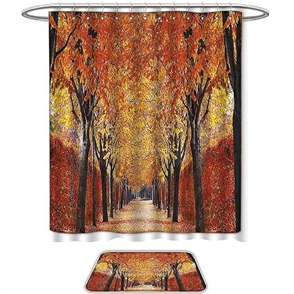 Amazon Com Qinyan Home Shower Curtain Set Fall Road Foliage