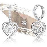 Heart Earrings for Women - Sterling Silver Dangle Hoop Earrings for Lady Hypoallergenic Sparkle Cubic Zirconia Infinity Love Heart Earring for Sensitive Ears Dainty Jewelry Gifts for Her Wife Mom