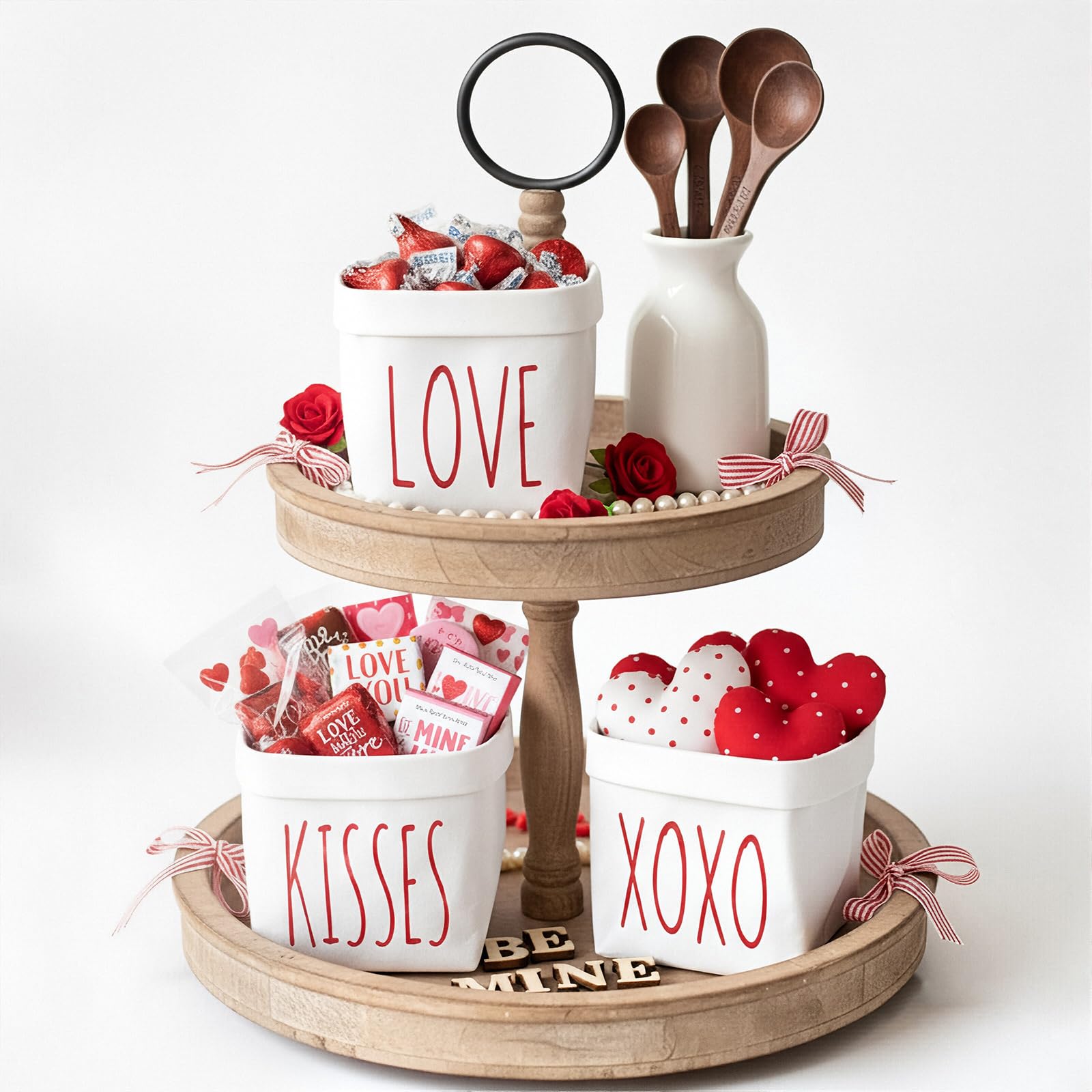 Photo 1 of **PARTIAL SET / ONLY 1*** FoldTier 3 Pcs Valentine's Day Candy Dish Small Serving Bowls Farmhouse Tiered Tray Decor Rustic Candy Pot Washable Paper Valentines Tabletop Centerpiece for Table Shelf Decorations Gift