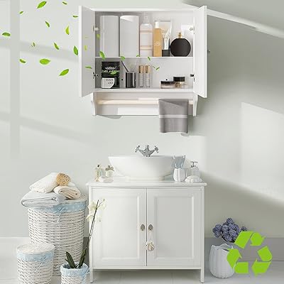 Buy Medicine Cabinet Bathroom Wall Cabinet Bathroom Storage Cabinet With Adjustable Shelf Hanging Cupboard Storage For Bathroom Kitchen White Bathroom Wall Cabinet With Towel Bar 23 62x7 87x24 41 Online In Indonesia B08vwf165q
