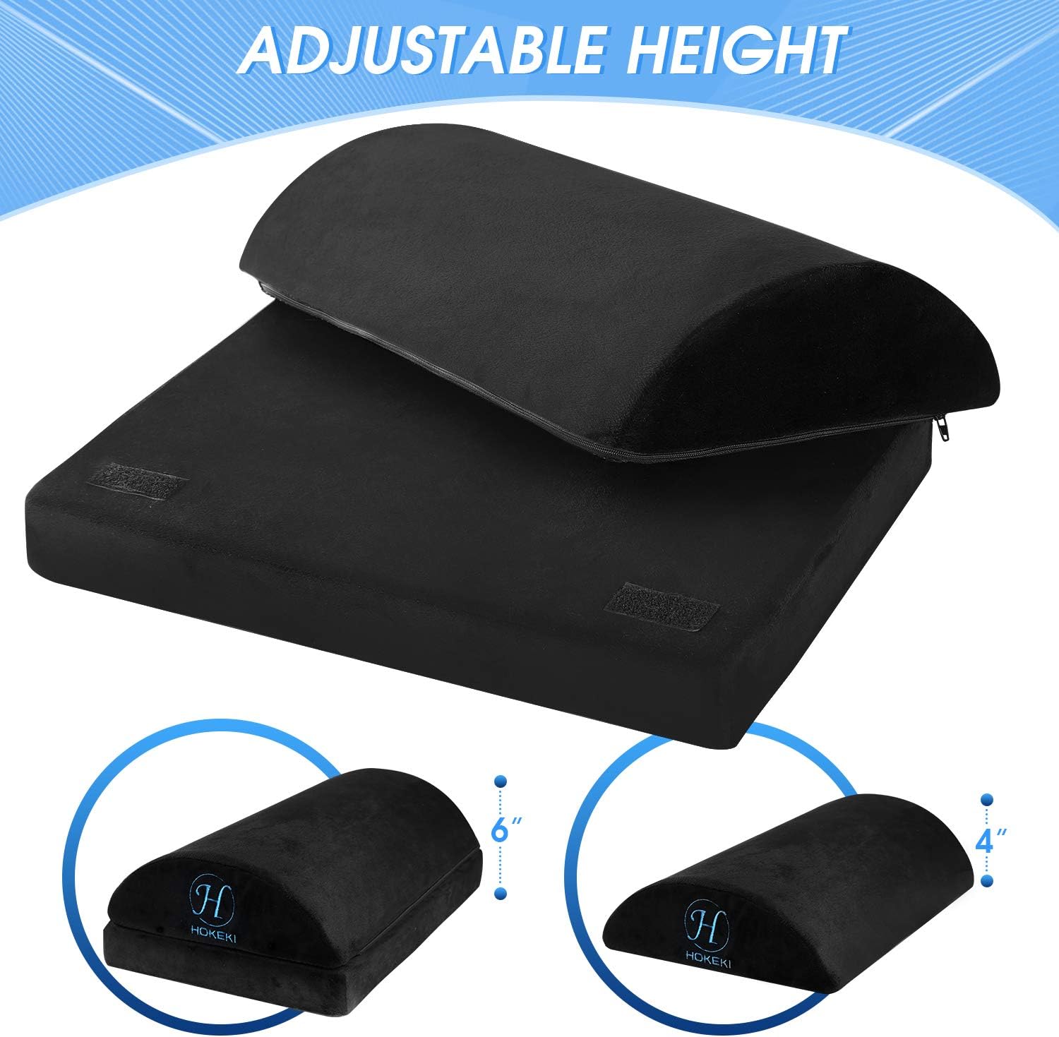 HOKEKI Upgraded Foot Rest Under Desk with Adjustable Height, Soft Yet Firm Foam Velvet Footrest Cushion, Foot Stool Rocker Pillow for Home, Office, Car, Airplane to Relieve Lumbar, Back, Knee Pain: Home & Kitchen