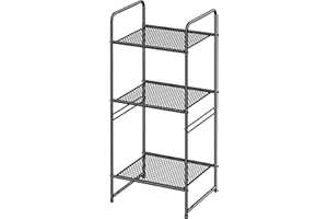 GEORIS 3-Tier Mesh Shelving Unit Outdoor Indoor Waterproof, Stackable Metal Plant Shelf Stand, 17.7-Inch Width Laundry Display Storage Rack, Black
