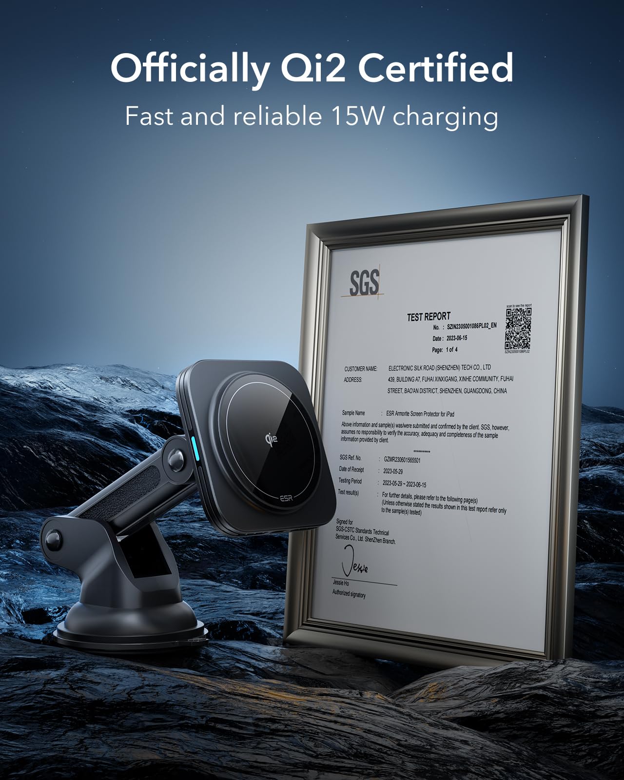 ESR for Qi2 15W MagSafe Car Mount Charger, for MagSafe Car Charger, Suction Cup Magnetic Wireless Car Charging, Dashboard Car Phone Mount for iPhone 17/16/15/14/13/12, S25, Pixel 10, Fast Charging