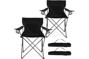 HaSteeL Foldable Camping Chair Set of 2, Folding Camp Chairs for Adults, Large Portable Lawn Chair for Outdoors Fishing, Hiking, Travel, Picnic, Beach, Supports 275lbs & Include Storage Bags (Black)