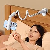 HIYJEN Gooseneck Phone Holder for Bed Laying Down with Clamp, Flexible Arm Overhead Phone Mount for Desk Bedside, Cell Phone Stand Adjustable Fit for iPhone 16 Promax, 15 Pro, 14 Plus, 13 & 4-7" Phone
