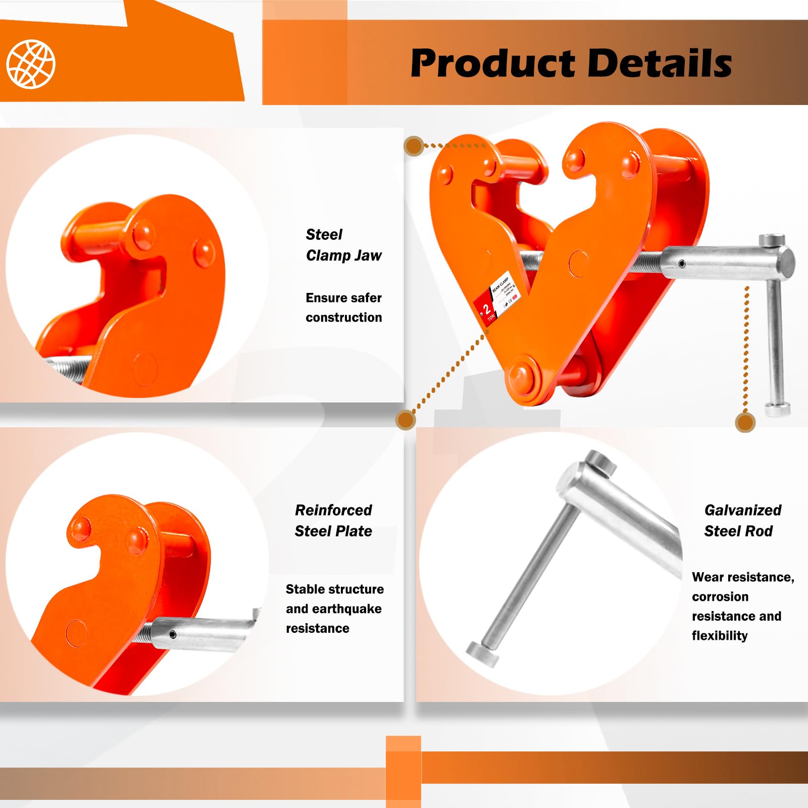 BENTISM - - BENTISM Beam Clamp 4400lbs/2ton Capacity, I Beam Lifting Clamp 3inch-9inch, Opening Range Beam Clamps For Rigging, Heavy Duty Steel Beam Clamp Tool, Beam Hangers For Lifting Rigging, In - View #11