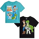 Disney Toy Story Boys Shirts - 2 Pack Buzz Lightyear Woody Rex Long & Short Sleeve Boys Graphic Tees for Toddler Kids (2T-7)