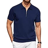 COOFANDY Men's Zipper Polo Shirt Casual Knit Short Sleeve Polo T Shirt Classic Fit Shirts