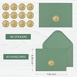 50 Pieces Sage-Green A7 Envelopes with Gold
