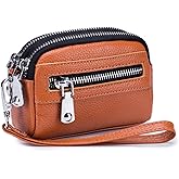 Genuine Leather Mini Genuine Leather Coin Pouch Wallet Wristlet Handbag hand strap clutch (Gold Orange)
