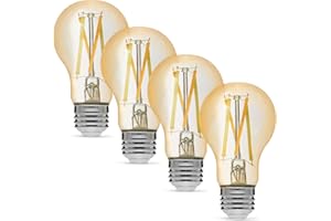 �鶹�� Basics A19 Smart Filament LED Bulb, Tunable White, 2.4 GHz Wi-Fi, Works with Alexa Only, 4-Pack