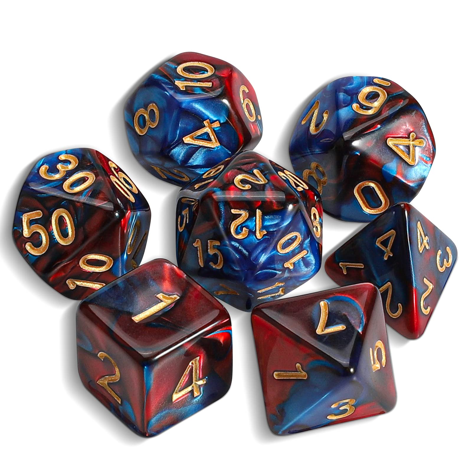 QMAY DND Dice Polyhedral Dice Set - 7 Pieces for Dungeon and Dragons MTG RPG D&D D20, D12, D10, D%, D8, D6, D4 (Blue Mixed Red)