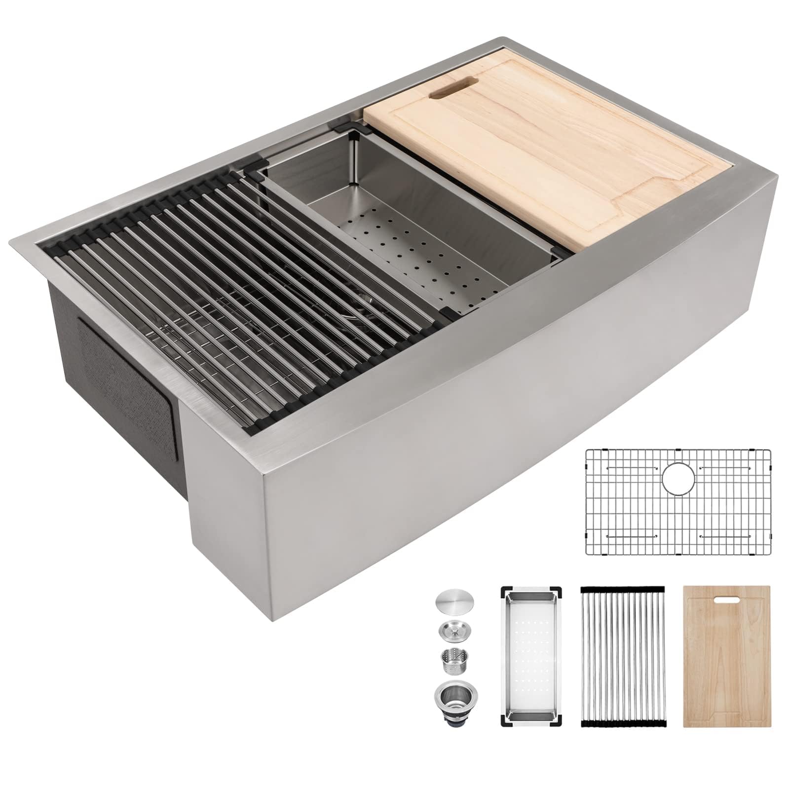 Photo 1 of Kichae 33 Farmhouse Sink Stainless Steel - 33 Inch Kitchen Sink Apron Front Ledge Workstation 16 Gauge Stainless Steel Single Bowl Handmade Farm Style Kitchen Sinks