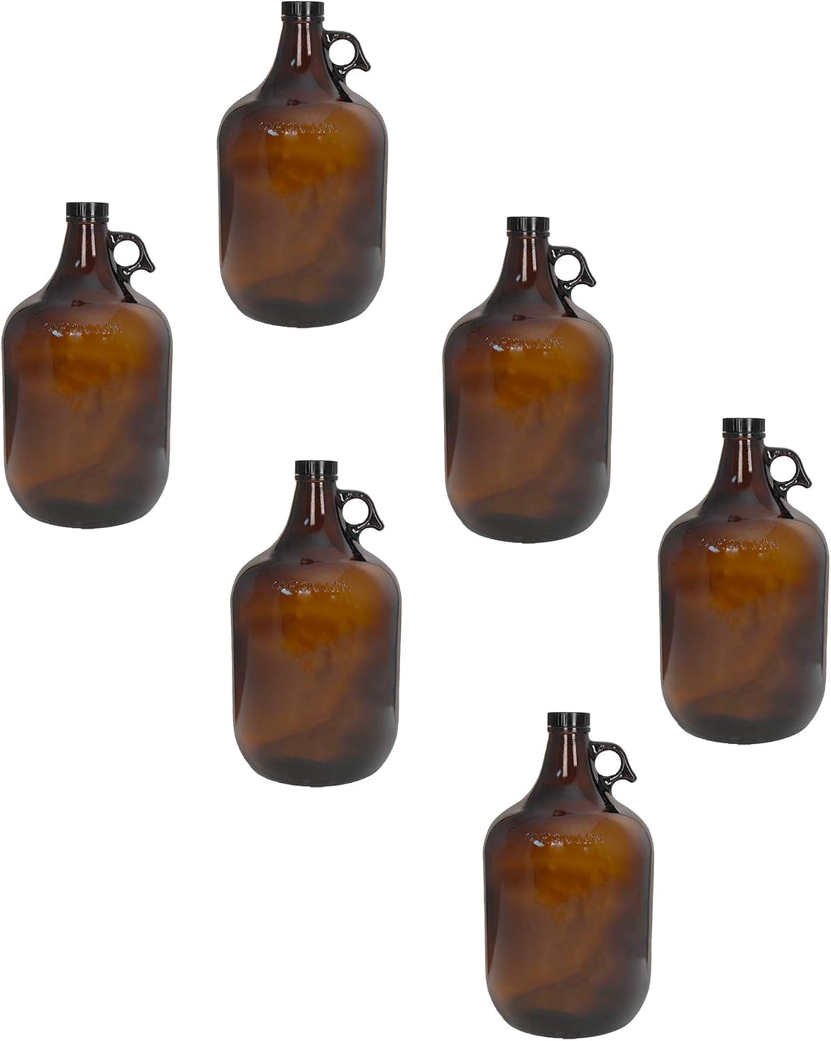 1 Gallon (128oz) Amber Glass Jug With 38mm Cap Pack of 6