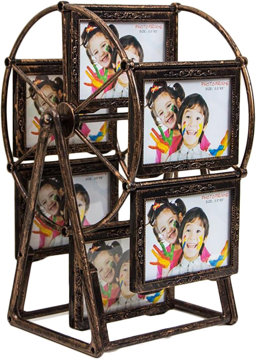 QvQ Day Large Rotating Ferris Wheel Twelve 3.5 x 5 in Picture Frame Vintage DIY Keepsake Windmill Photo Frame New Year Gift for Family, Retro Home Décor