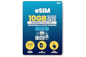 JZN MARKET H2O Wireless 30-Day USA eSIM, Prepaid eSIM Card with 10GB High-Speed 4G LTE/5G Data & 5GB Mobile Hotspot, Unlimited Data, Talk & Text to 70+ Countries, US Mobile SIM Card for Cell Phones