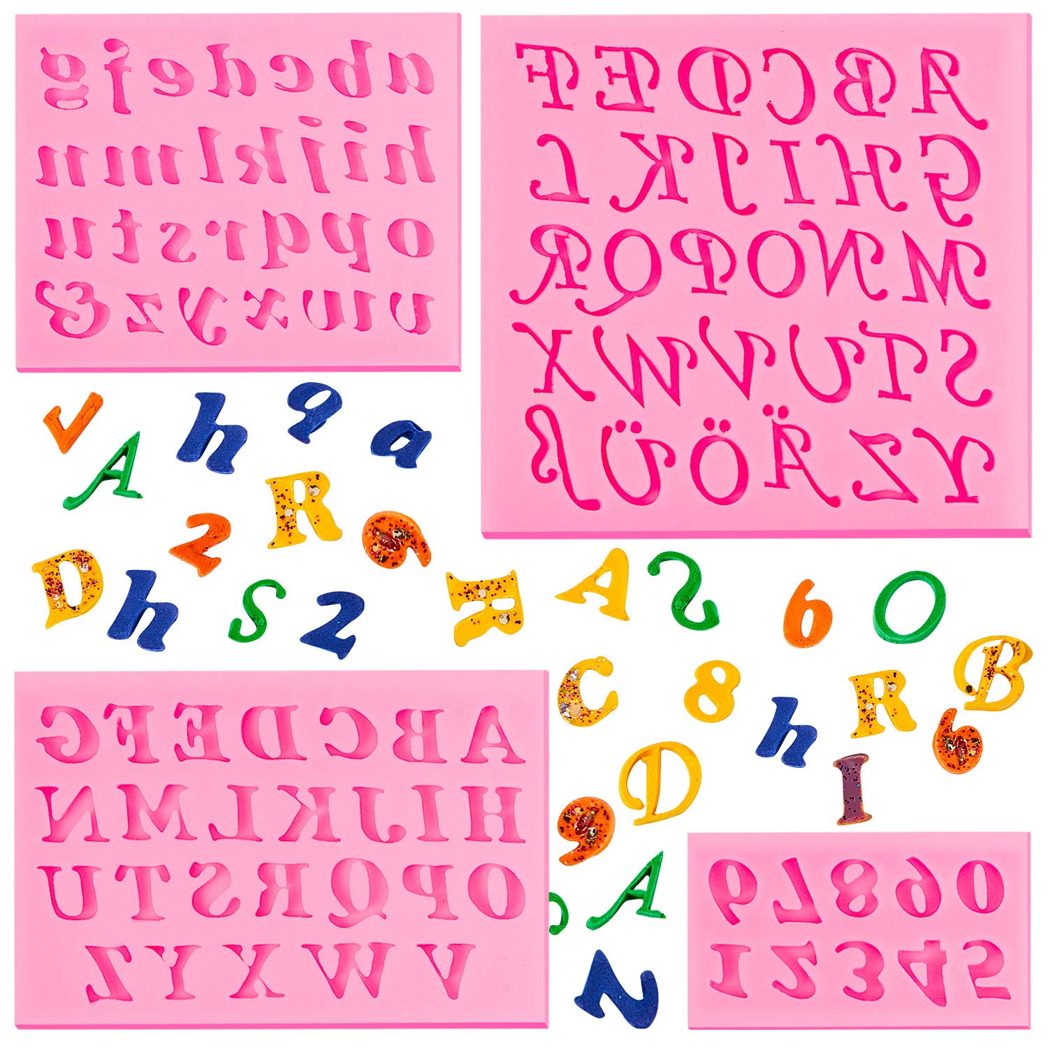 Photo 1 of Patelai 4 Pcs Silicone Letter Molds Uppercase Lowercase Letter and 0-9 Numbers Molds for Chocolate Fondant Handmade Soap Making for Baking Cookies Desserts and Cake(Pink)