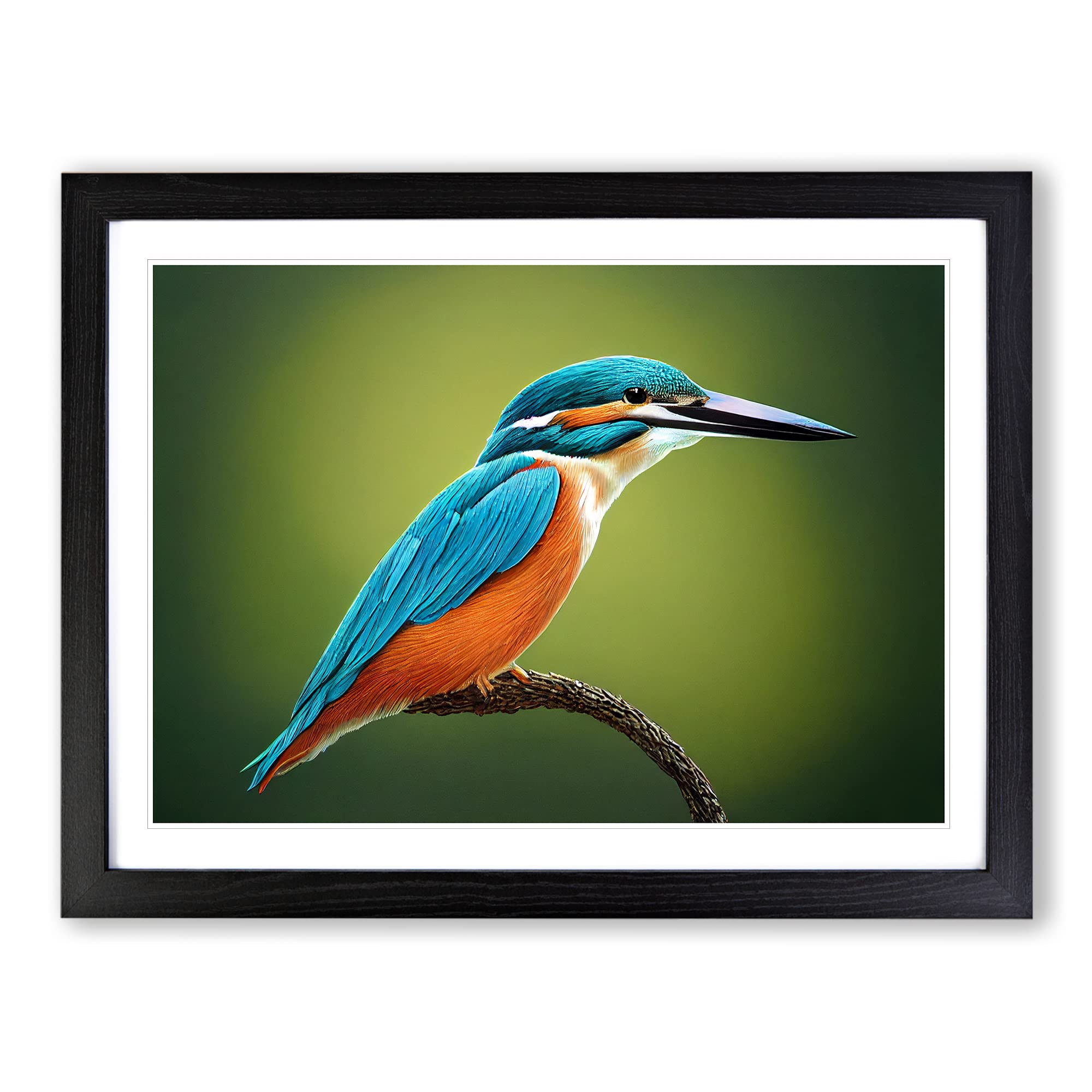 Dynamic Kingfisher Bird Framed Print | A4 Black Framed Wall Art | Ready to Hang | Modern Nature Picture | Living Room Bedroom Lounge Office
