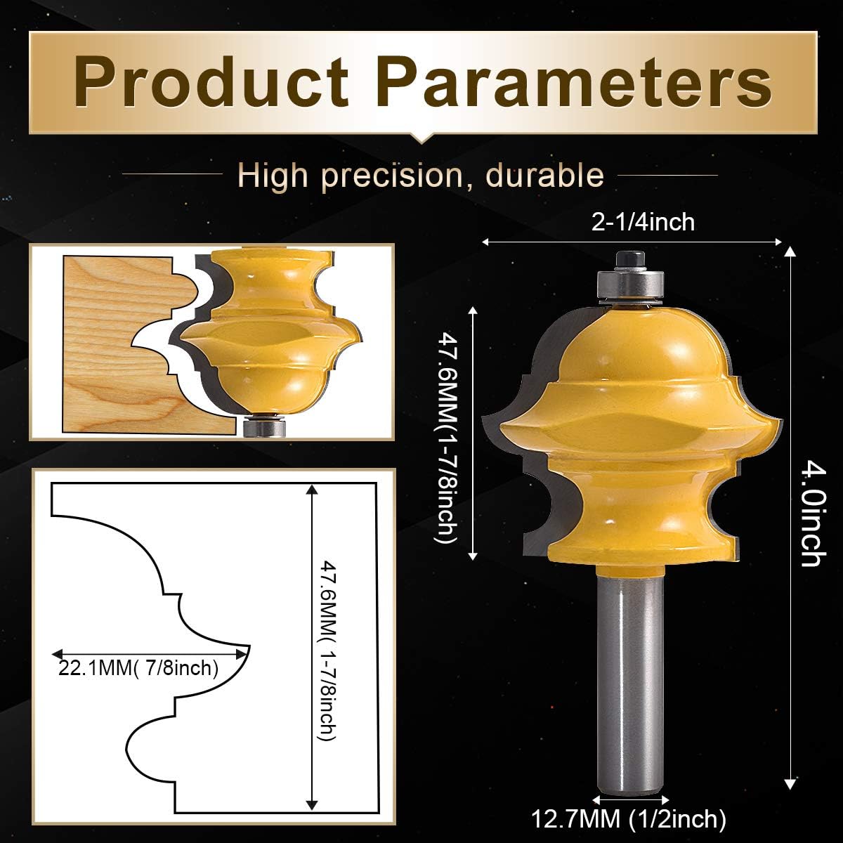 KATUR Classical and Bead Molding and Edging Router Bit, Multi-Profile Bit with 1/2 Inch Shank - Image 3