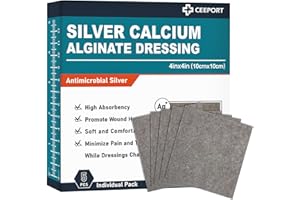 Ceeport Silver Calcium Alginate Wound Dressing, 4" x 4" Patches, Highly Absorbent Dressing Gauze, Non Stick Pads for Wounds, Soft and Comfortable Silver Dressing for Wound Care, 5 Packs