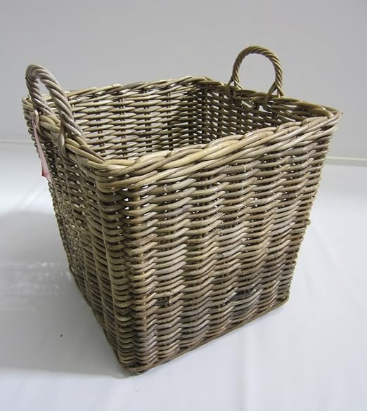 PM & PP Large Robust, Woven Rattan Wicker Square Log/Laundry/Toy Basket