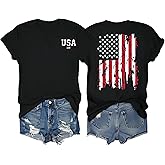 American Flag Shirts for Women 4th of July T Shirt Funny USA Graphic Tees Patriotic Casual Short Sleeve Tops