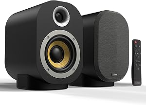 Bluetooth Bookshelf Speakers, Compact 40W Active + 20W Passive Hi-Fi Wireless Professional Studio Monitors, Performance Tuned 4 Inch Kevlar Speaker Drivers with 1 Inch Tweeter Built in Amplifier