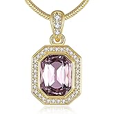 Valentine's Day Gifts for Her 14K Plated Gold Necklace for Women Square Crystal Necklace with Snake Chain Gold Jewelry for Womens Birthday Gifts for Wife Birthstone Necklaces for Wife Jewelry for Girlfriend Gift for Anniversary Wedding Valentines Mother's Day