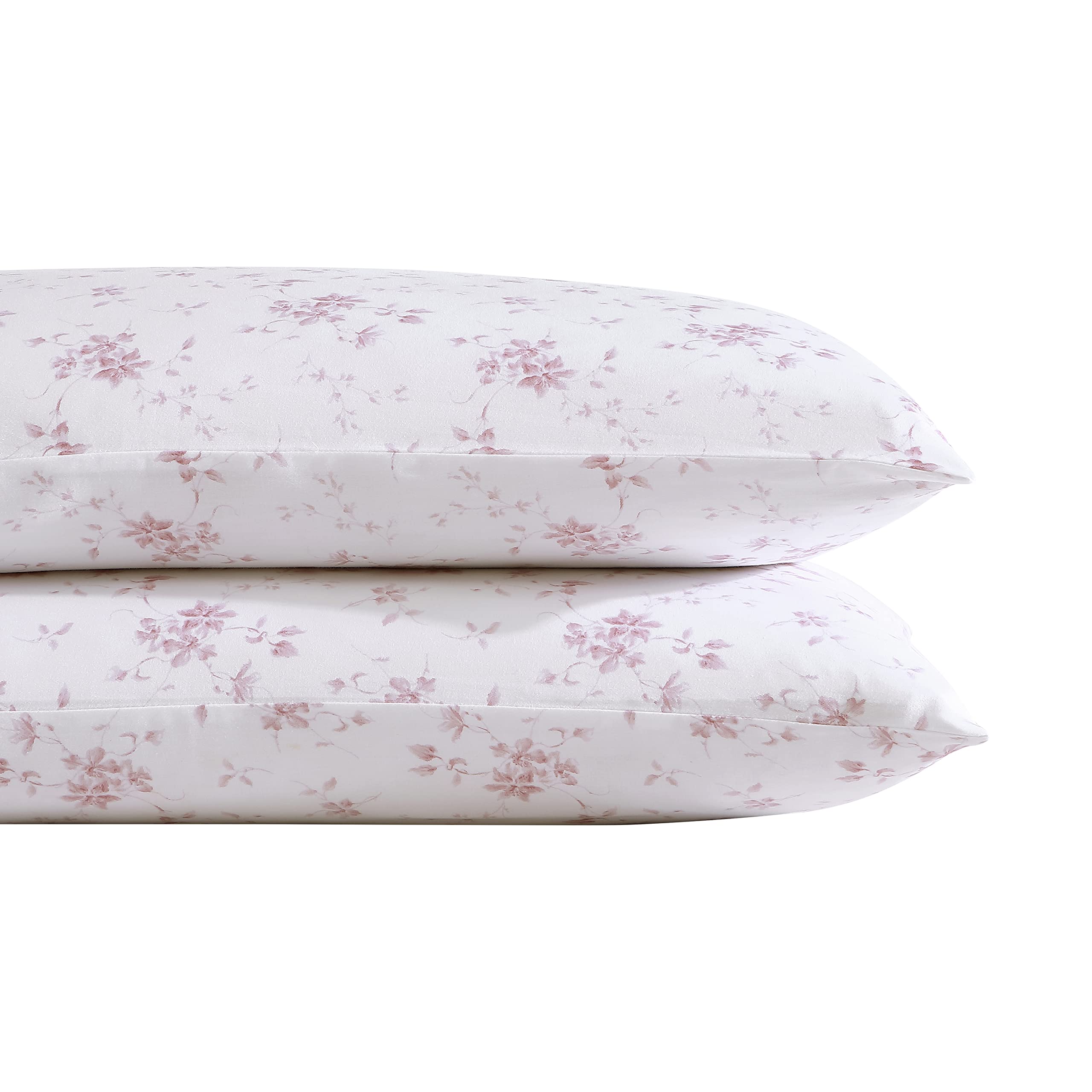 Laura Ashley Home - Sateen Collection - 2pc Pillowcase Set - 100% Cotton, Silky Smooth & Luminous Sheen, Wrinkle-Resistant Bedding, Garden Muse Pink, Standard
