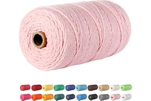 POZEAN Macrame Cord 3mm, 3 mm Macrame Cord – 220 Yards (About 200m), 100% Natural Cotton Macrame Yarn for Wall Hanging, Plant Hangers, DIY Crafts Knitting, Christmas Wedding Decorative (Pink)