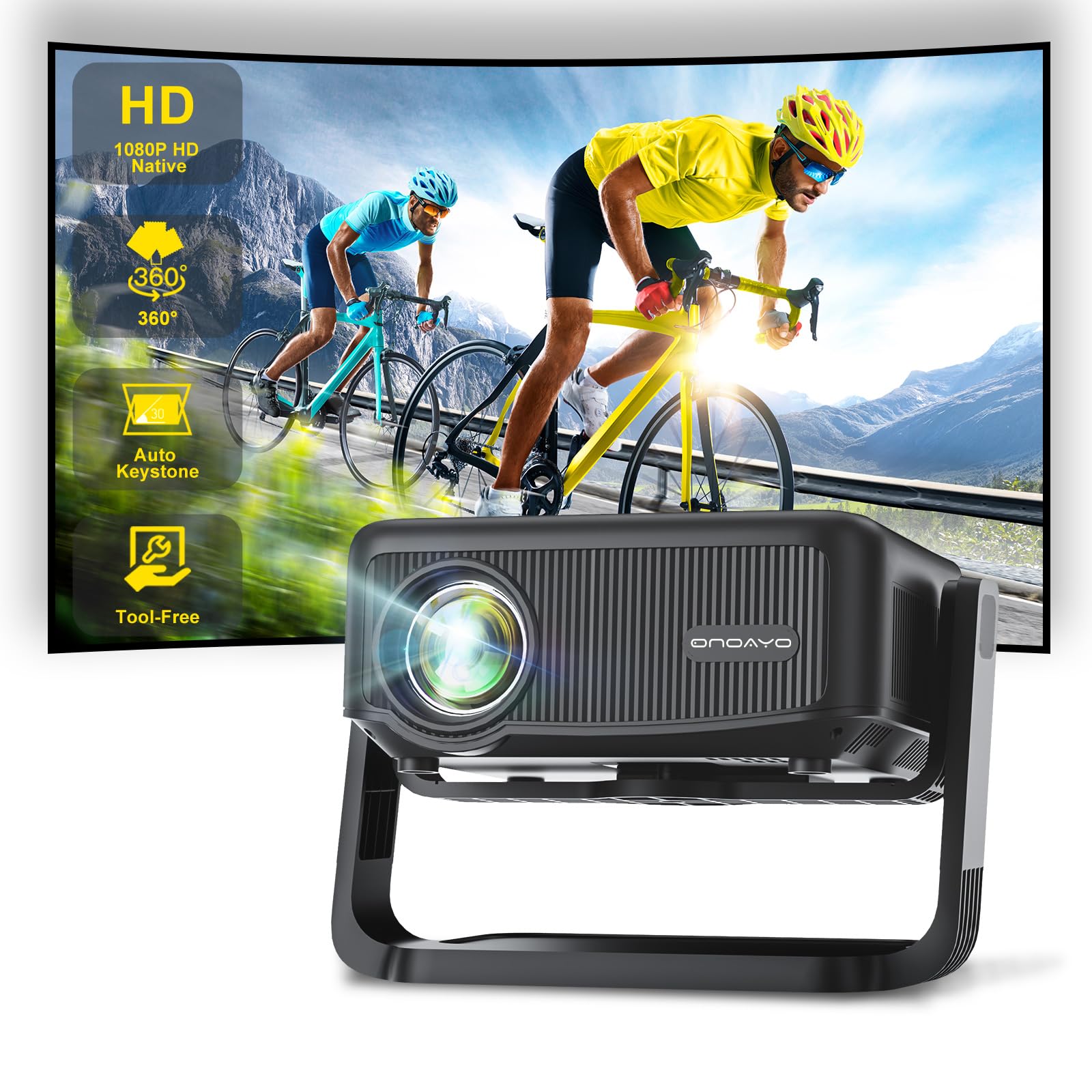 Photo 1 of [360°Adjustable Stand] Mini Projector with WiFi and Bluetooth: Electric Focus & Auto Keystone 1080P 500 ANSI Bluetooth Projector, ONOAYO AY3 Portable Movie Phone Projector for Home Upgrade Black