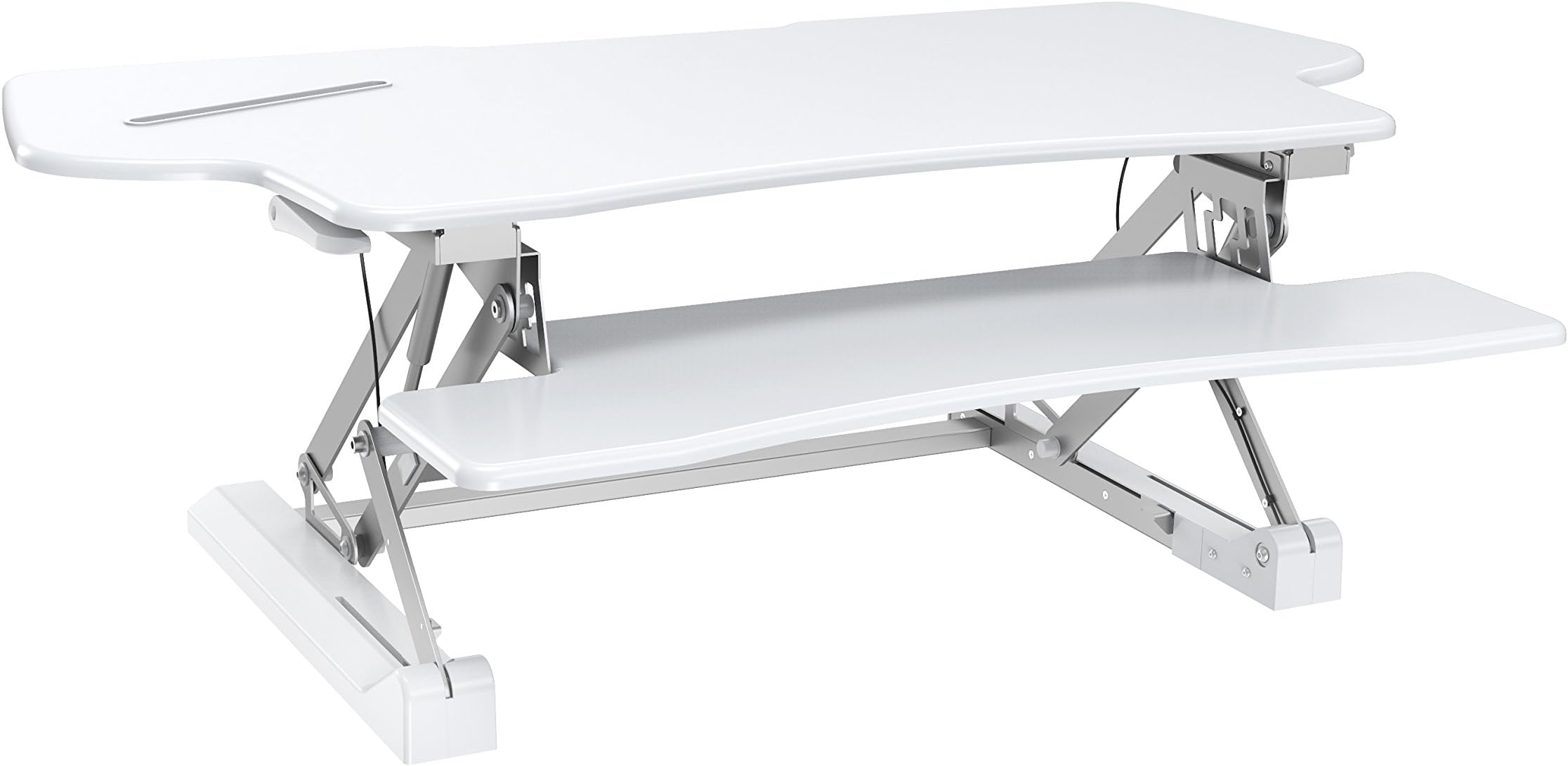 Zeal Desk ZD-LD07L Pro 48 inch Wide Height Adjustable Standing Desk Converter | Sit to Stand Up Desk Rider with Gas Spring Fits Dual Monitors - White