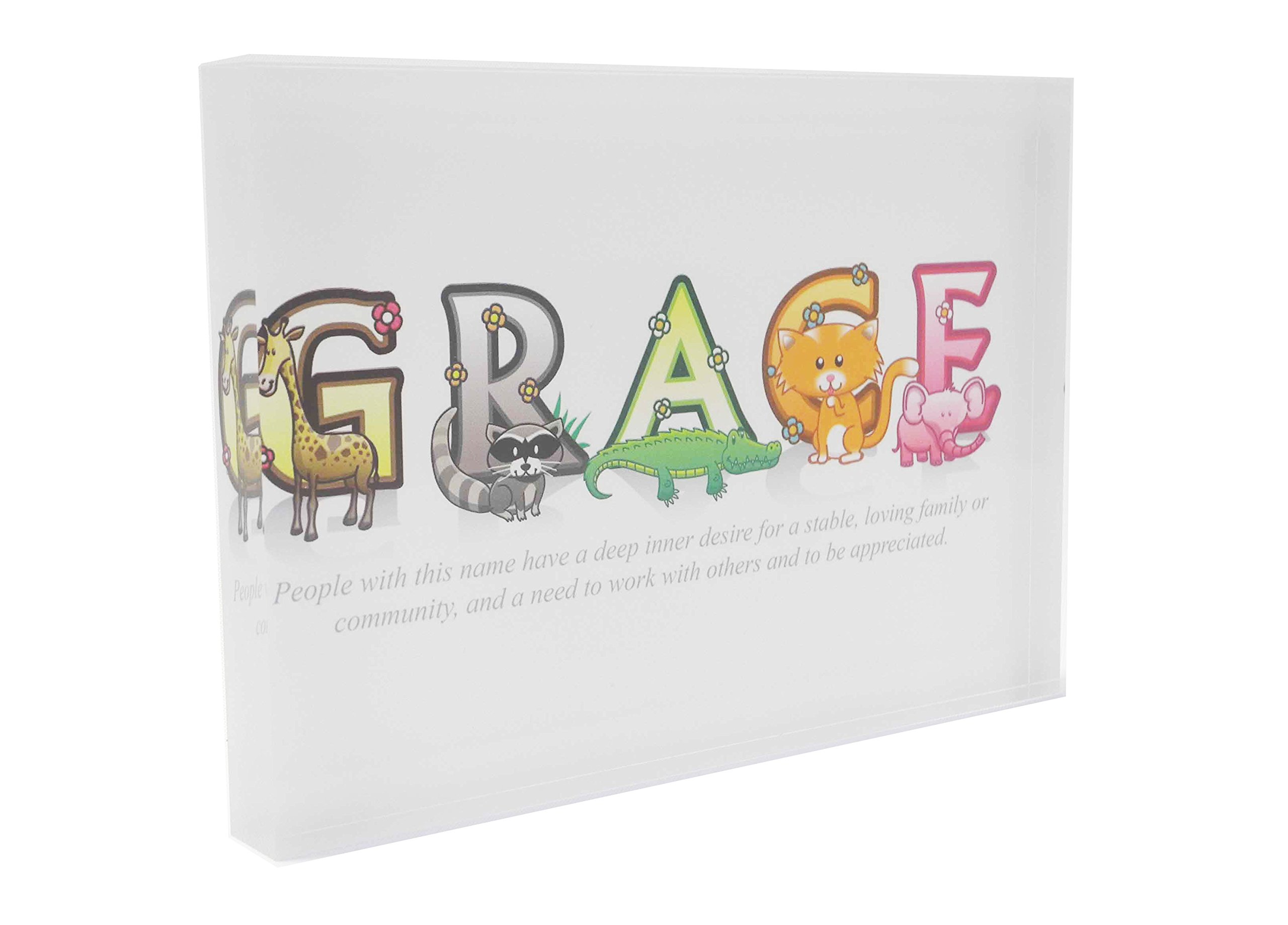 Feel Good Art A7 Diamond Polished Acrylic Token Girls Name with Meaning-Grace (10.5 x 7.4 x 2cm), Multicoloured, 7.4 x 10.5 cm