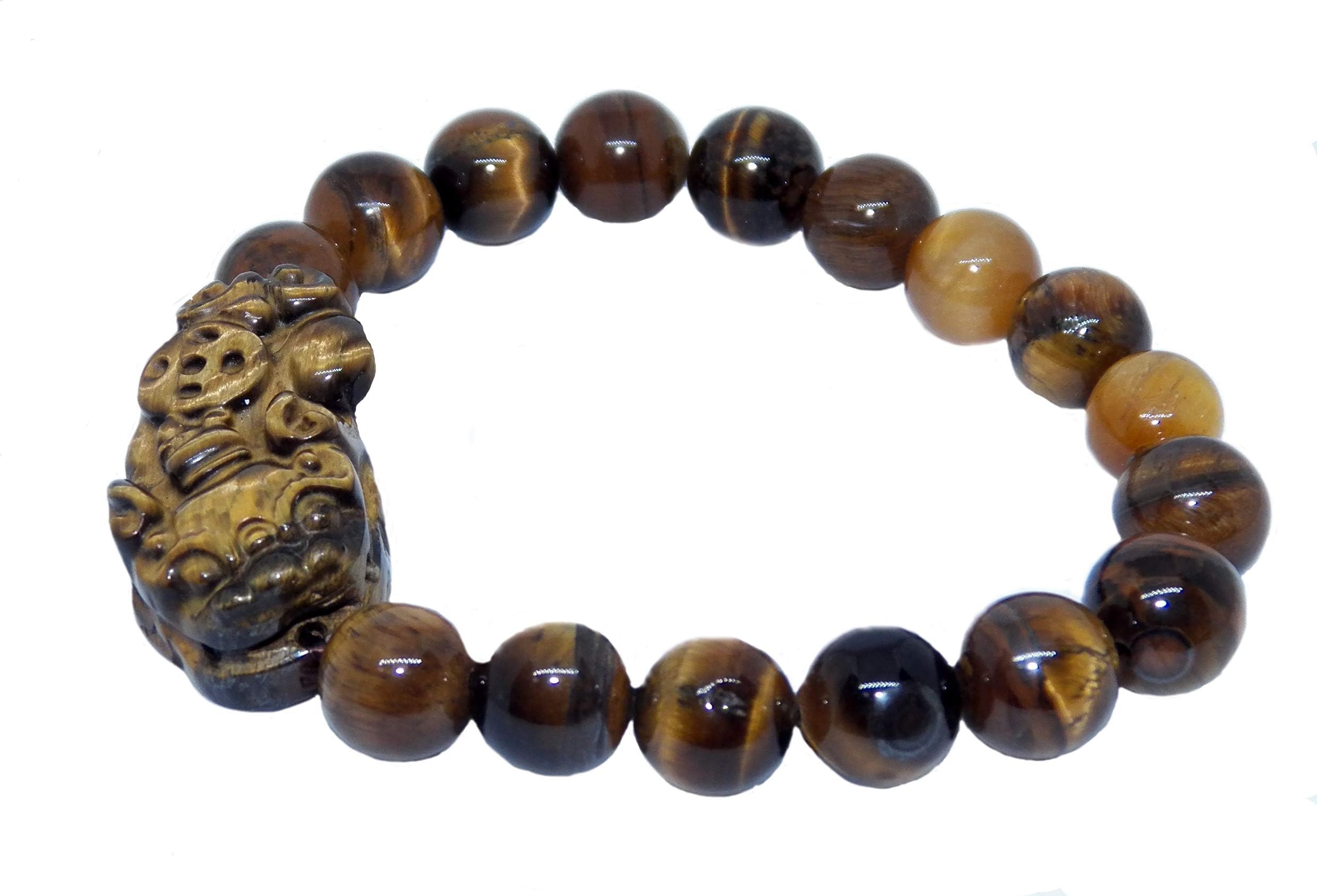 PTN Pixiu Piyao Amulet Bracelet 10 mm Tiger Eye for 7.25 Inches Wrist Men (BC0001)